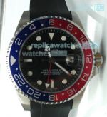 Copy Rolex GMT-Master II Black Dial Blue & Red Ceramic Bezel Rubber Band Watch